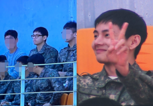 7 Pictures Of V From Bts Watching Football In Military Uniforms, So Exciting